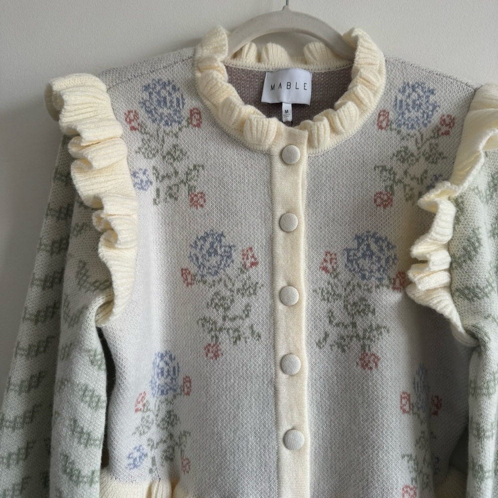 MABLE | Eloise Long Sleeve Ruffle Floral Print Crop Cardigan ~ NWT Medium - Picture 11 of 14